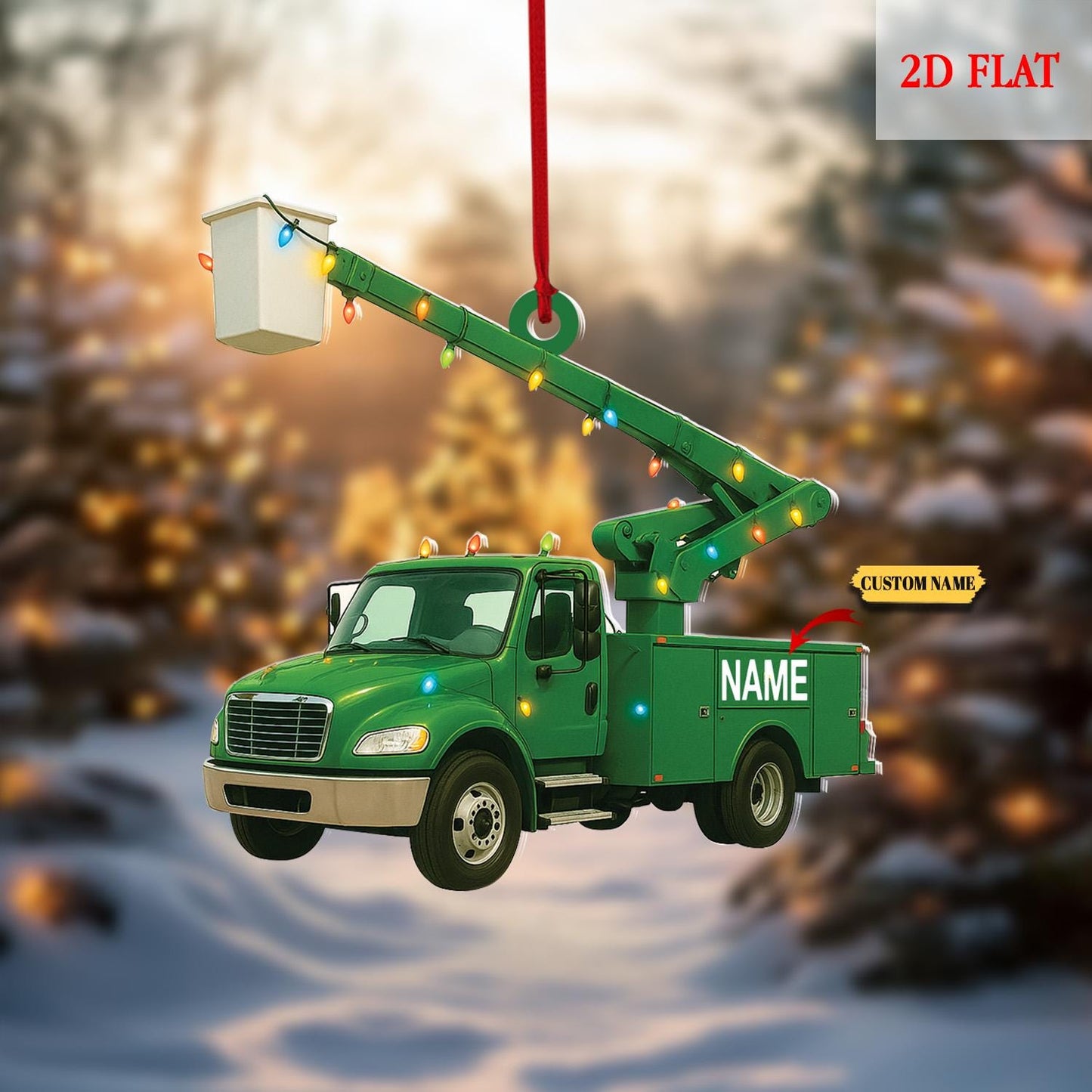 Personalized Lineman Bucker Truck 2D Flat Acrylic Ornament, Lineman Christmas Ornament, Lineworker Ornament,Gift For Lineman, Drives Hanging