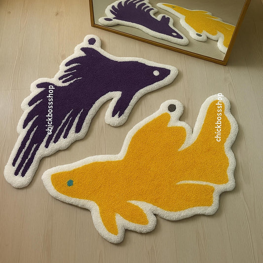 Koi Fish Yin Yang Tufted Rug | Red & Pink Minimalist Design Rug