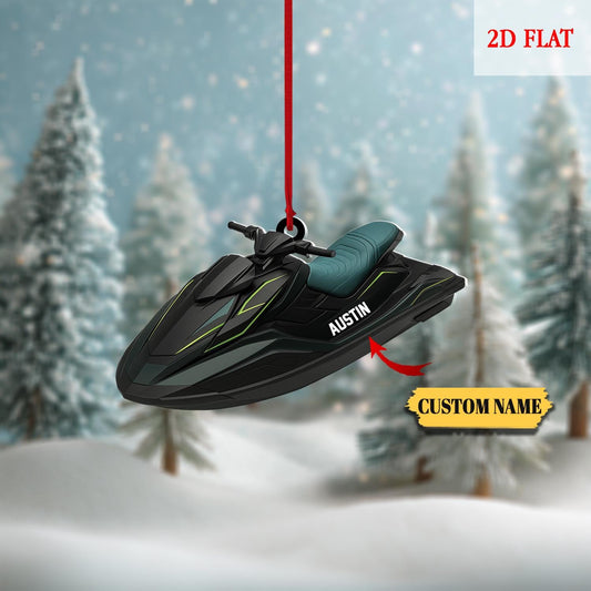 Personalized Jet Ski Christmas Tree 2D Flat Acrylic Ornament, Speed Boat Ornaments, Boatercycle Xmas Ornament, Gift Jet Ski Lover Ornament