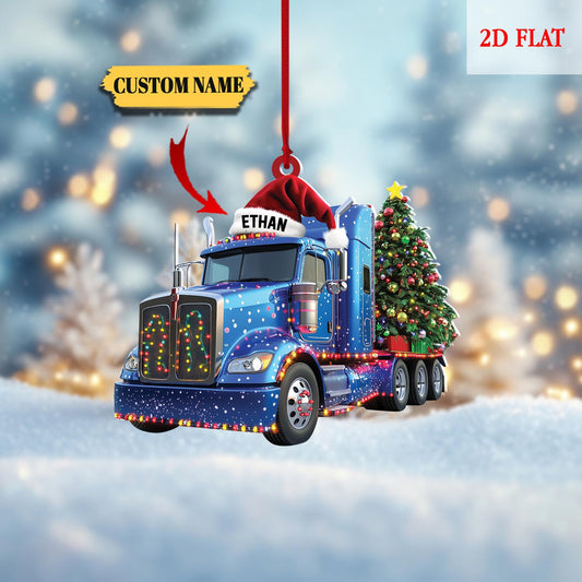 Personalized Tractor Truck Christmas Acrylic Ornament, Christmas Ornament, Trucker Ornament, Trucker Christmas Light, Truck Ornament