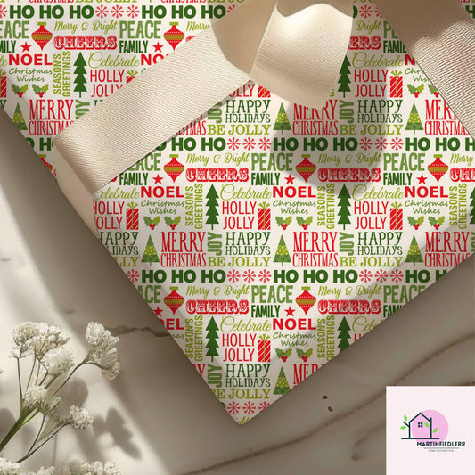 Christmas Typography Wrapping Paper: Red & Green Holiday Word Art