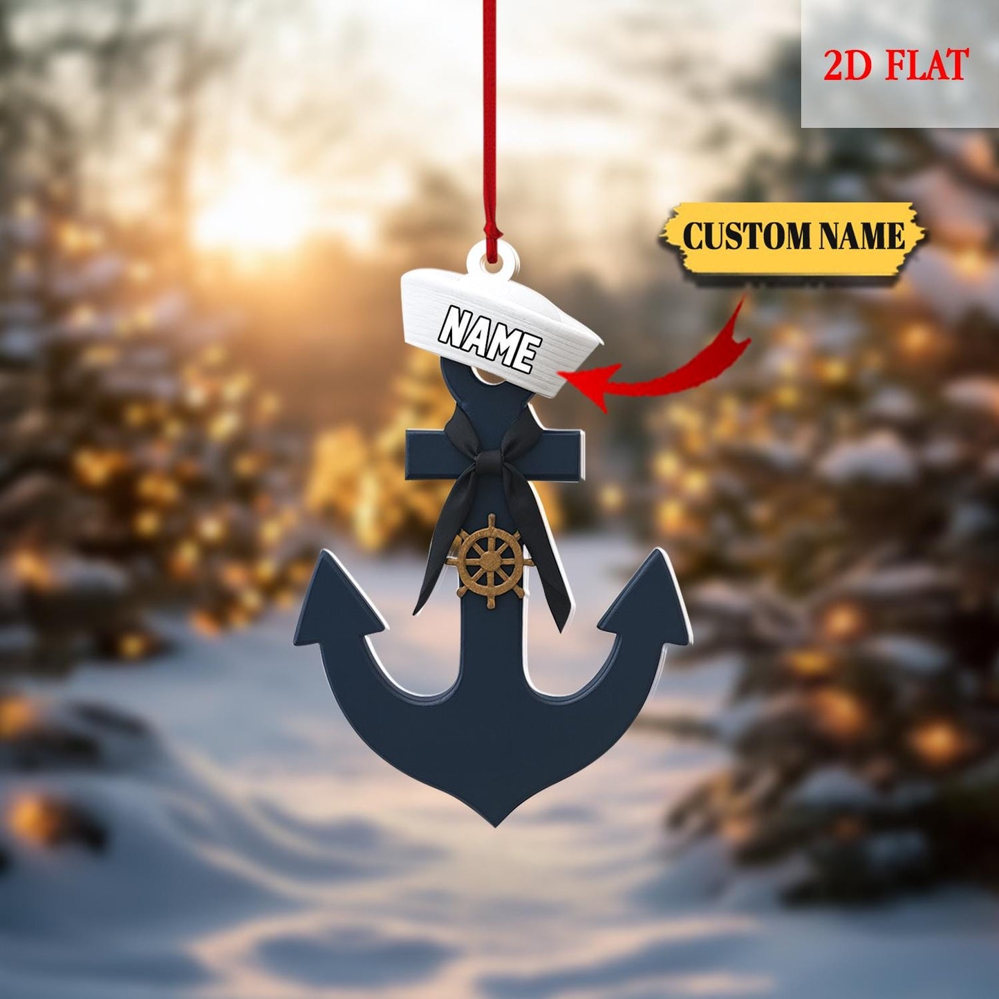Personalized Sailor Anchor 2D Flat Acrylic Ornament, Sailboat Ornament, Sailboat Lover Gift, Nautical Ornament, Sailor Gift Keepsake