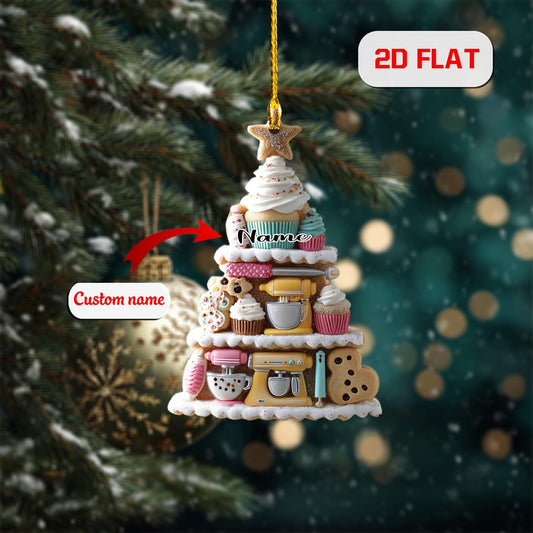 Personalized Baking Ornament Christmas Tree, Custom Name Cupcake Cookie Mixer Gift, Holiday Kitchen Decor for Baker Pastry Lover