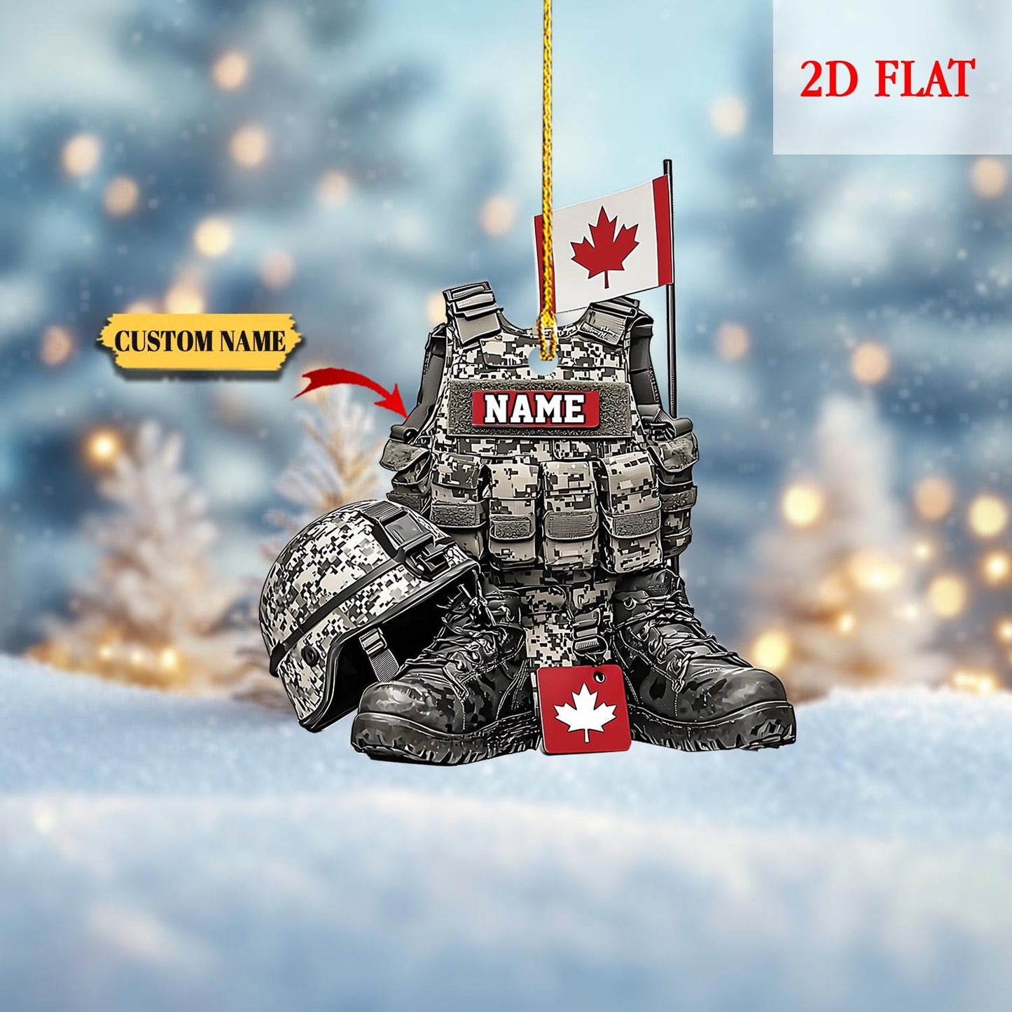 Personalized Military Uniform Canada Boots And Hat 2D Flat Acrylic Ornament, Military Uniform Canada, Military Gift, Canada Veteran Gift