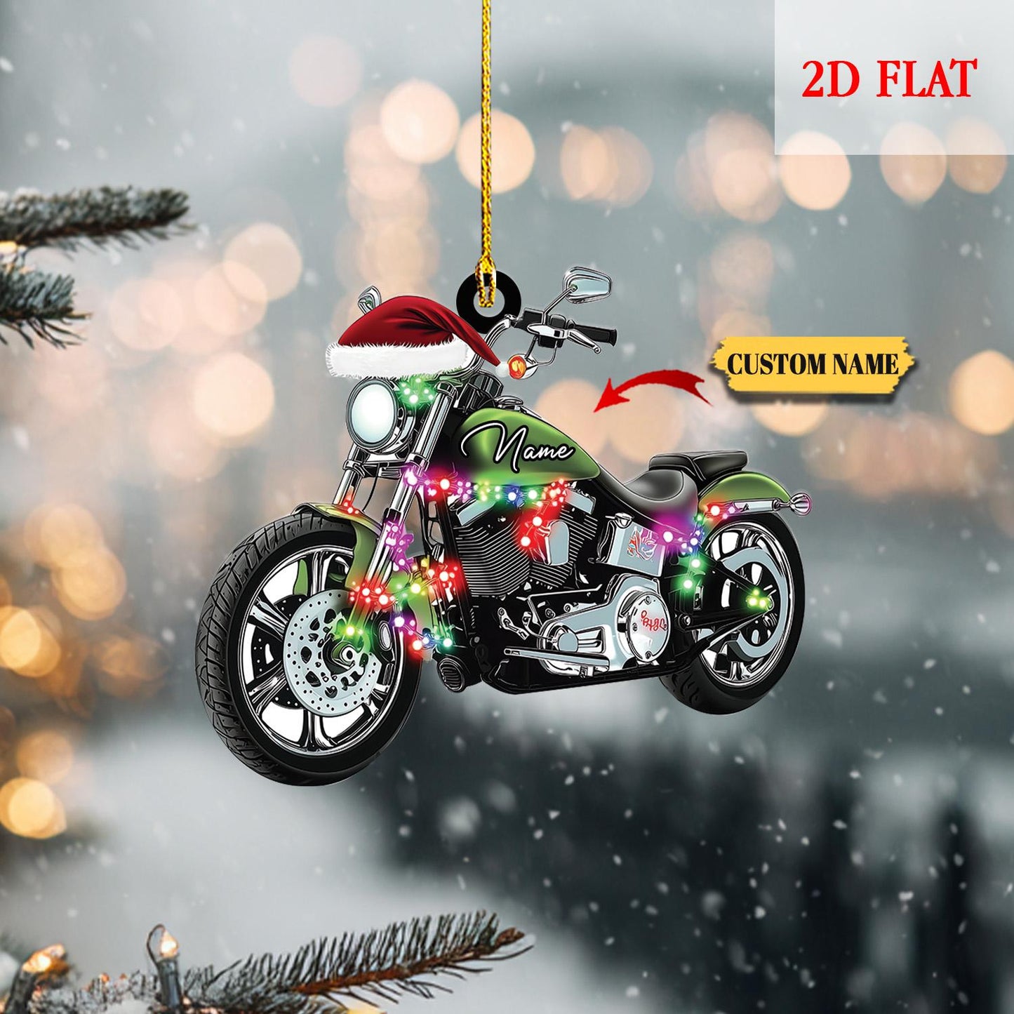 Personalized Motorcycle Light Christmas 2D Flat Acrylic Ornament, Biker Harley Motorcycle Ornament, Motorcycle Lover Gift, Motorcycle Biker