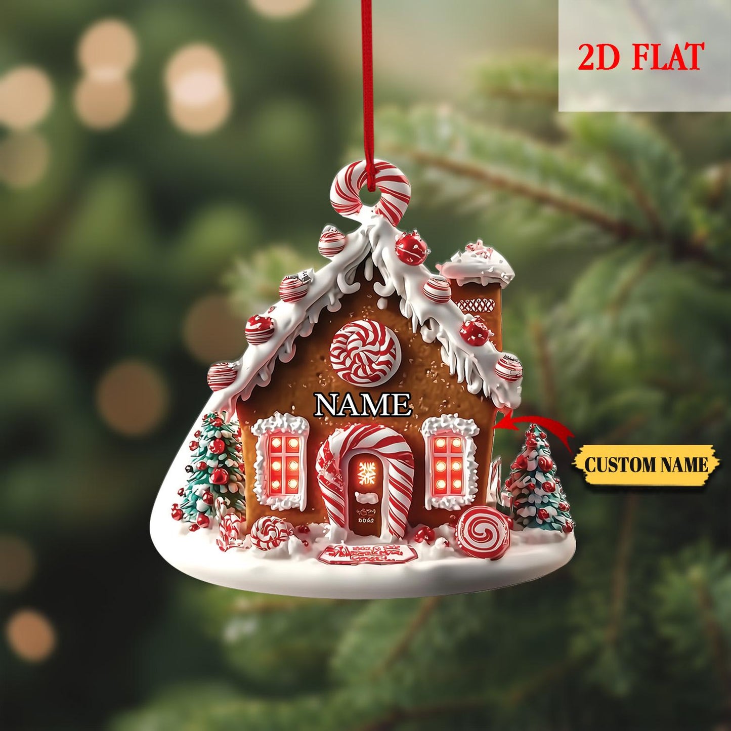 Personalized Candyland Christmas 2D Flat Ornament, Gift for Child, Present from Grandparents Gift to Grandchild, Custom Ornament for 2025