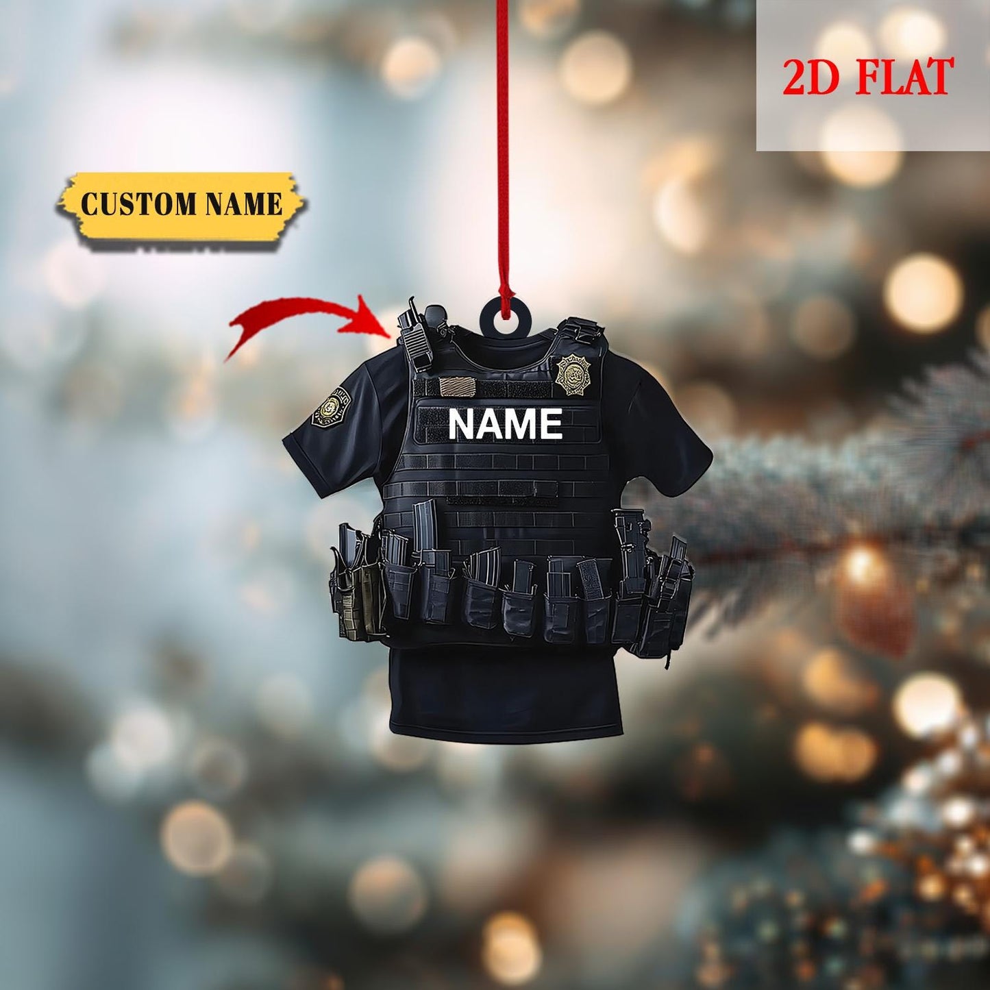 Personalized Police Light 2D Flat Acrylic Ornaments, Police Vest Ornament Police Officer Ornament Hanging, Police Gift Christmas Ornament