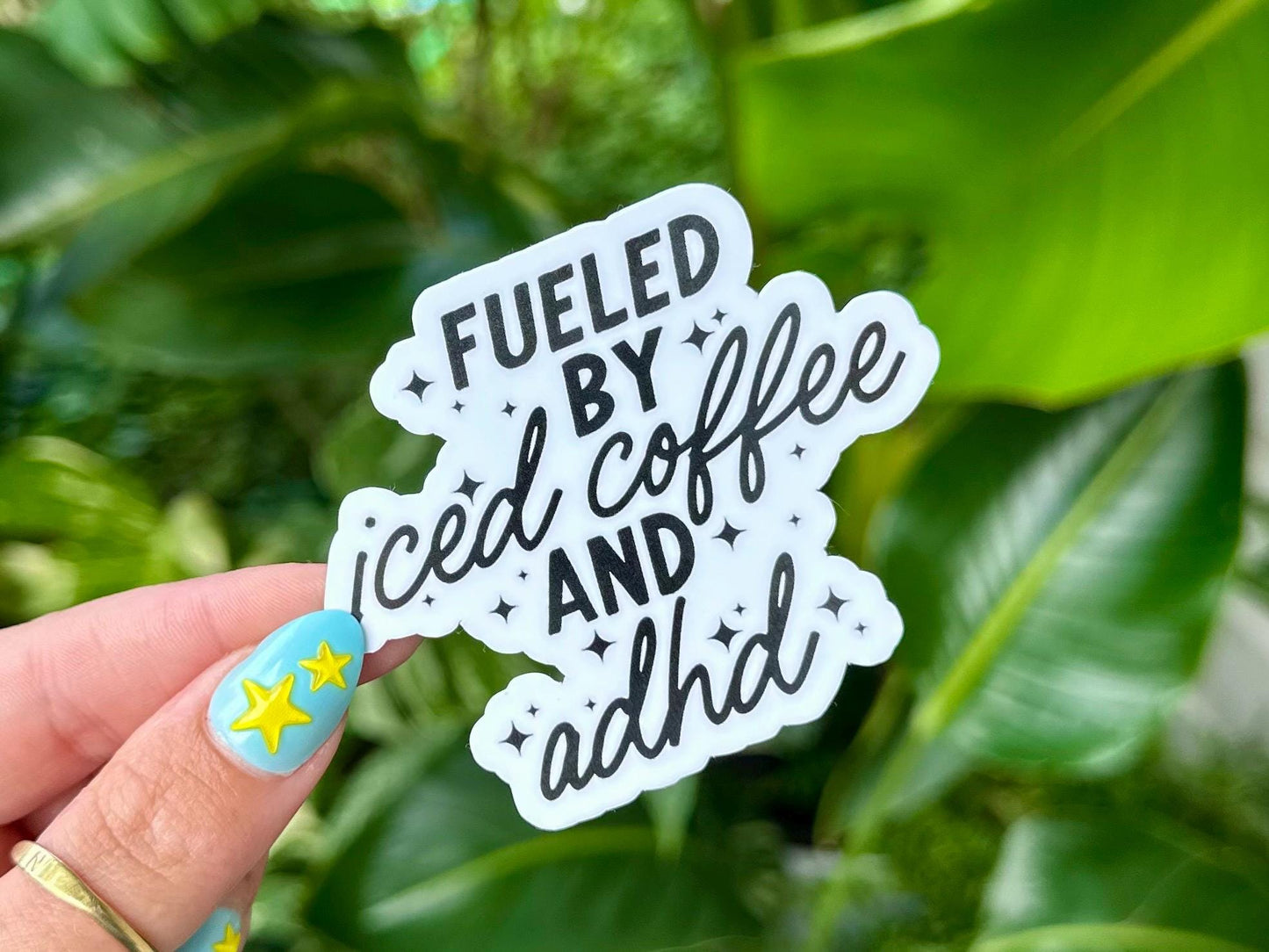 Fueled By Iced Coffee and ADHD Waterproof Sticker, Mental Health Stickers, Handdrawn Art, Bestfriend Gifts, Positivity, Anxiety