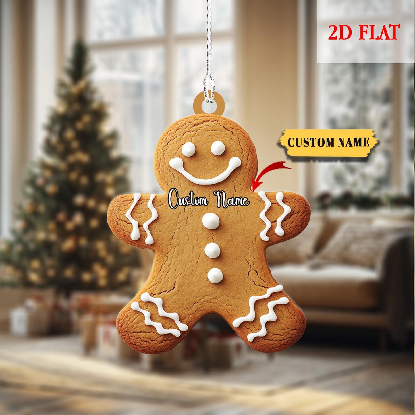 Personalized Christmas Gingerbread Cookies 2D Flat Acrylic Ornament, Cookie Ornament Gift for Christmas, Gingerbread Ornament Kids Ornaments