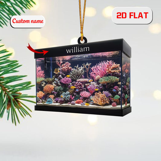 Personalized Aquarium Ornament Custom Name, Acrylic Christmas Decoration, Fish Tank Ornament Gift for Fish Keeper Aquarist Pet Lover Family
