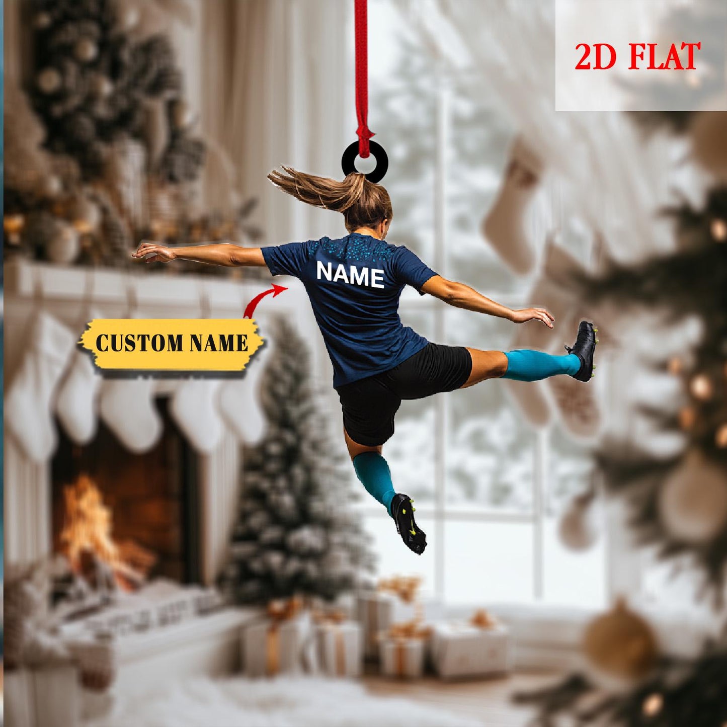 Personalized Soccer Girl Player Christmas 2D Flat Acrylic Ornament, Sport Christmas Ornament, Gift For Soccer Player, Soccer Ornament Decor