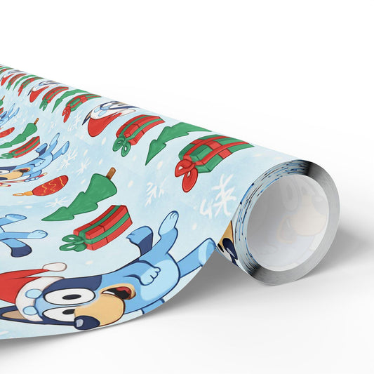 Cartoon Dog Christmas Wrapping Paper, Cute Holiday Gift Wrap with Santa Hat Dog, Festive Kids Party Gift Wrap Sheets