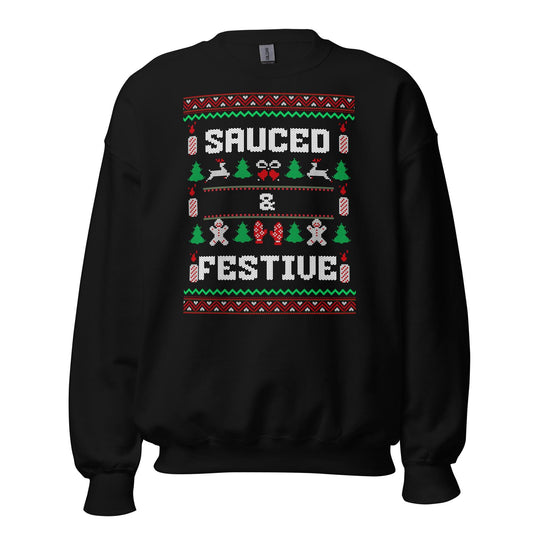 Sauced & Festive Funny Christmas Jumper | Ugly Xmas | Booze Drinking Party Top | Secret Santa Gift Idea