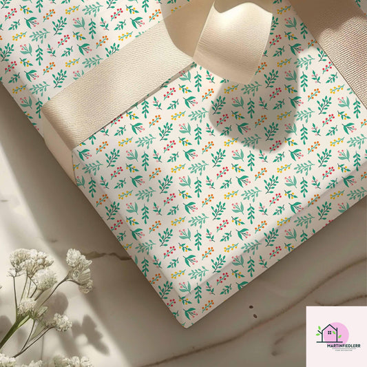 Botanical Christmas Wrapping Paper, Green Leaf Berry Holiday Gift Wrap Sheets, Festive Xmas Botanical Packaging, Winter Party Gift Wrap