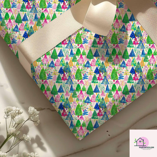 Colorful Christmas Tree Wrapping Paper, Bright Holiday Gift Wrap Sheets, Festive Xmas Tree Packaging, Multicolor Party Celebration Gift Wrap