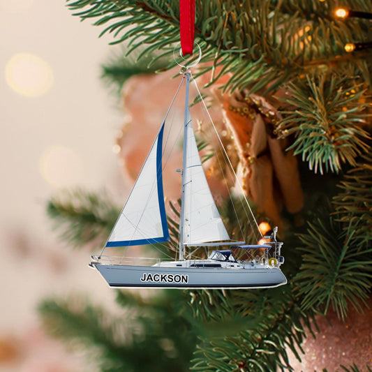 Personalized Sailboat Christmas Acrylic Ornament, Custom Sailing 2D Flat Ornament, Sail Ship Christmas Decor, Sailor Christmas Gifts