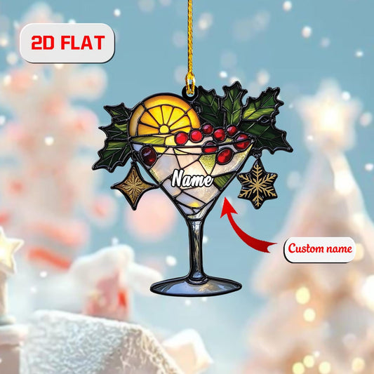 Cocktail Ornament, Personalized Christmas Tree Decoration, Custom Name Holiday Gift, Festive Drink Ornament For Party And Home Bar