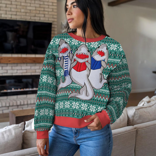 Funny Shark Christmas Ugly Sweater, Shark Family Holiday Sweatshirt, Cute Winter Christmas Jumper Gift for Men Women Kids