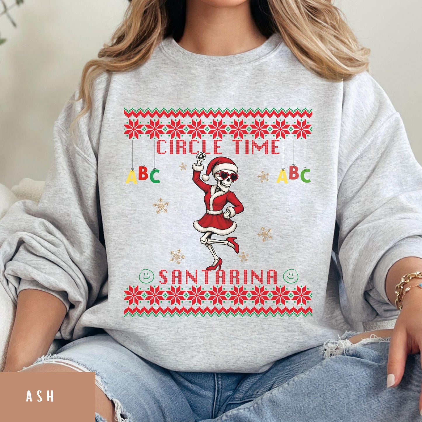 Ugly Christmas Sweater For Pre-K Teacher Christmas Skeleton Santa Sweatshirt Funny Christmas Sweater for Teacher Ugly Xmas Sweater