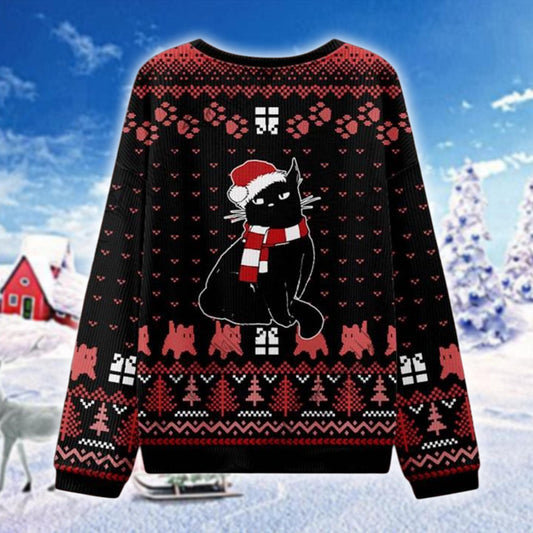Funny Cat Christmas Ugly Sweater, Black Cat Tree Destroyer Sweatshirt, Xmas Humor Sweater, Unisex Holiday Cat Gift Sweater