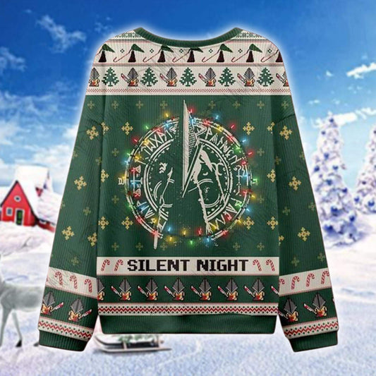 Silent Night Ugly Christmas Sweater, Fantasy Warrior Holiday Jumper, Gamer Christmas Sweatshirt, Medieval Game Style Gift for Him Her