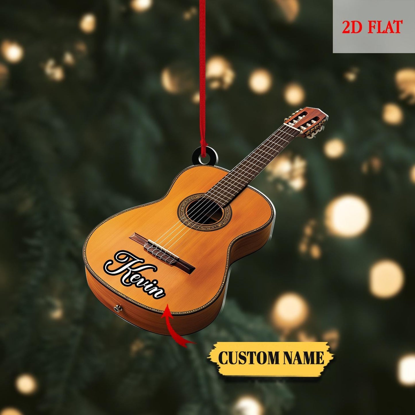 Personalized Guitar 2D Flat Ornament,Christmas Gift for Music Lovers, Guitar Players,Rock and Roll Gift, Christmas Hanging Ornament