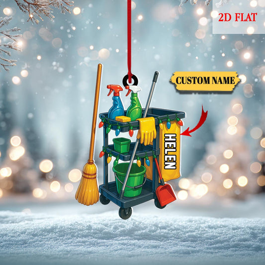 Personalized Housekeeping 2D flat Ornament, Cleaning Service Christmas Ornament, Housekeeper Xmas gift, Gift for Dad, Husband