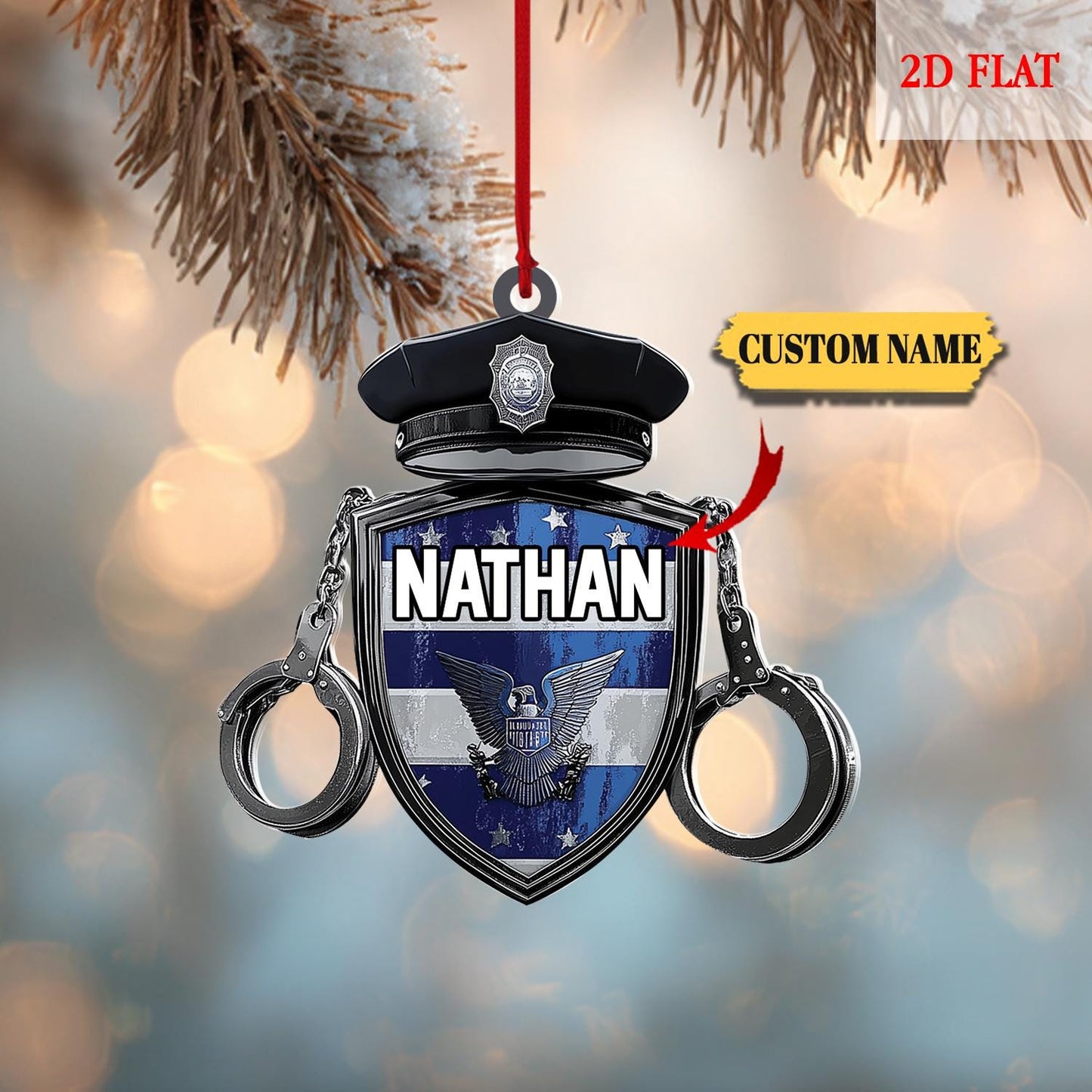 Personalized Police Badge Ornament, Thin Blue Line Law Enforcement Gift,Gift For Police, Xmas Tree Hanging Decoration, Gift for Dad, Husband