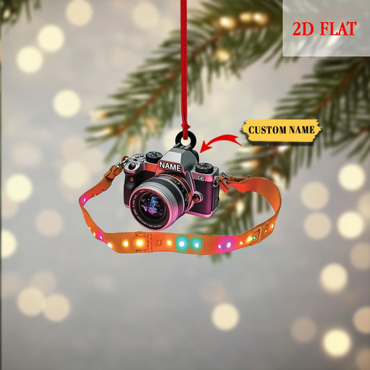 Personalized Camera Christmas 2D Flat Ornament, Gift For Photographer, Camera Photographer Christmas Ornament, Photographer Ornament Decor