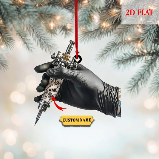 Personalized Tattoo Machine Ornament, Tattoo Artist, Gift For Tattoo Artist, Tattoo Lovers Gift, Tattoo Studio Xmas Tree Decor Gift