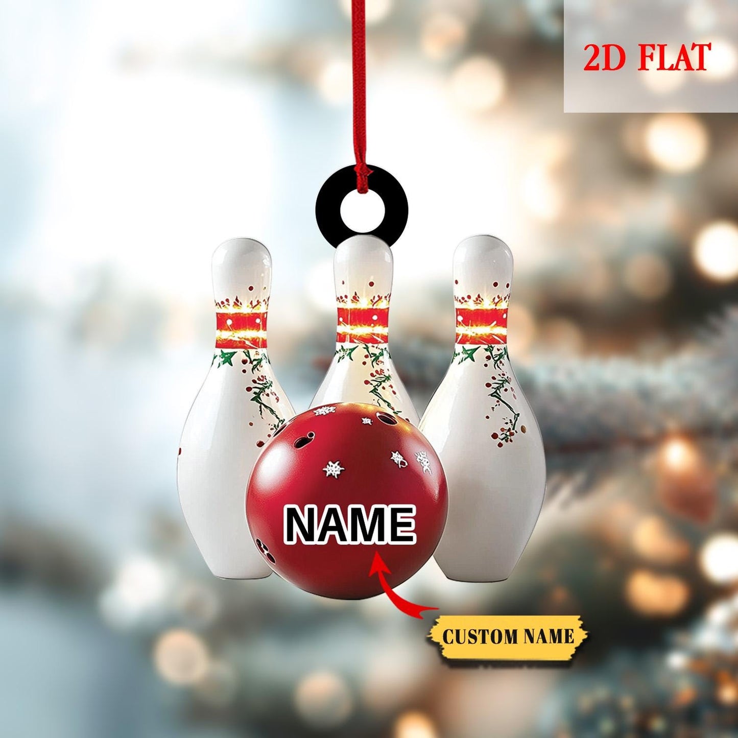 Personalized Bowling Ball & Pins 2D Flat Acrylic Ornament, Bowling Strike Ornament, Christmas Gift For Bowling Player, Bowling Decor Gift
