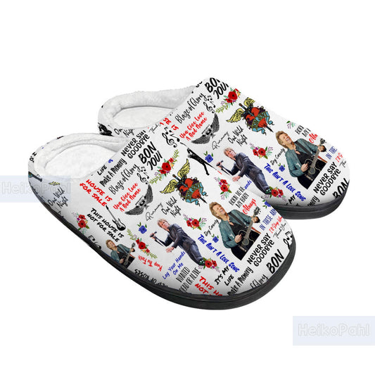 Bon Jovi Music 3D All Over Printed Slippers, Rock Band, Custom Rubber Slippers, Winter Slippers, Lightweight Rubber Sole, Cotton Slipper