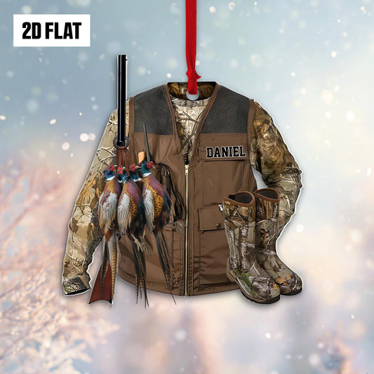 Personalized Pheasant Hunting 2D Flat Ornament, Hunting Uniform Rearview Mirror Car Accessories, Xmas Gift for Dad, Husband, Hunting Lover