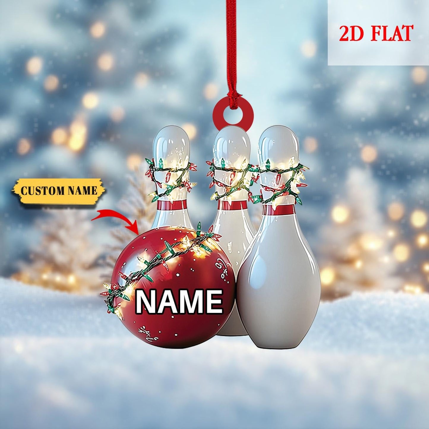 Personalized Bowling Ball & Pins 2D Flat Acrylic Ornament, Bowling Strike Ornament, Gift For Bowling Player, Bowling Christmas Decor