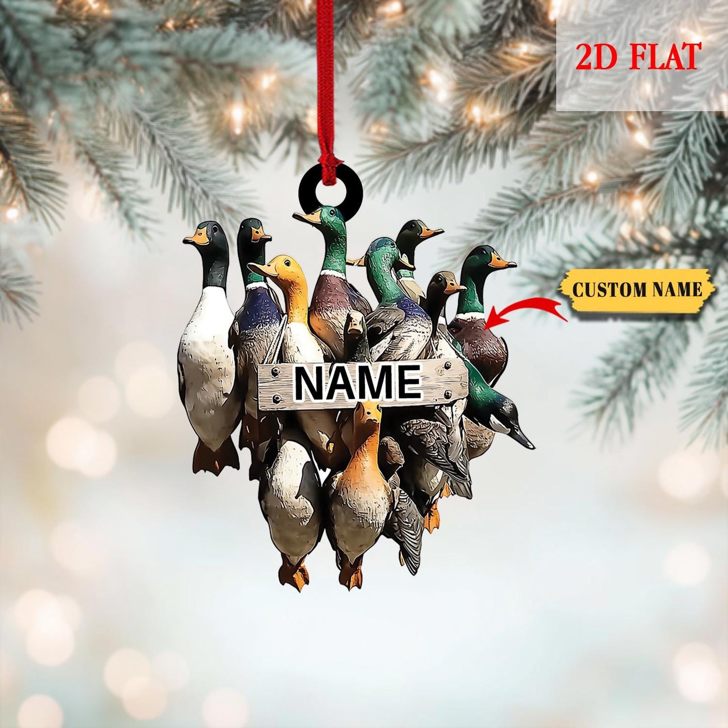 Personalized Duck Hunting 2D Flat Acrylic Christmas Ornament, Hunter Waterfowl Outdoor Ornament, Gift for Hunters, Hunting Christmas Decor