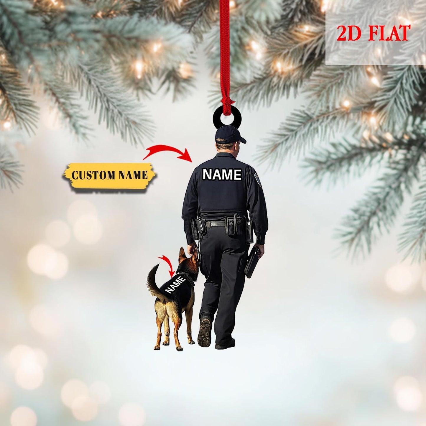 Personalized Police Dog Trainer Squad Christmas 2D Flat Ornament, Police Lovers Ornament, Gift For Police, Xmas Tree Hanging Decoration