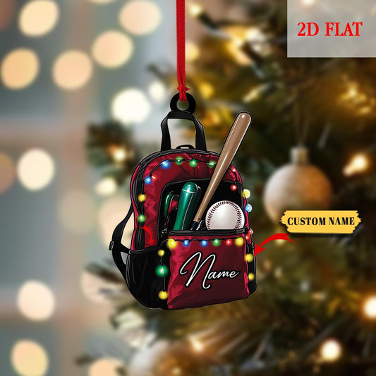 Personalized Baseball Bag 2D Flat Acrylic Ornament, Baseball Player Gear Ornament, Baseball Custom Name Keepsake, Baseball Christmas Decor