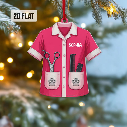 Personalized Pet Groomer 2D Flat Ornament, Custom Pet Grooming Christmas Tree Ornament, Pet Salon Decor, Gift For Pet Lovers, Dog Mom Gift