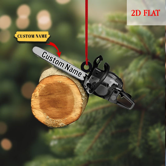 Personalized Arborist Chainsaw 2D Flat Acrylic Ornament, Gift for Arborist, Tree Trimmer Cutter Decor, Unique Handyman Holiday Gift for Men