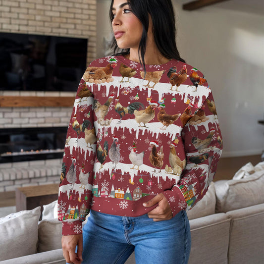 Funny Chicken Christmas Sweater for Men Women, Farm Animal Ugly Xmas Sweatshirt, Holiday Gift for Farmers, Cozy Winter Poultry Lover Top