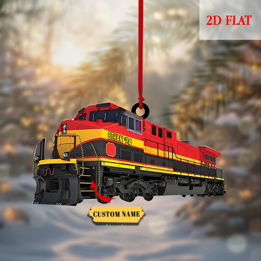 Personalized Train 2D Flat Acrylic Ornament, Railway Train Holiday Ornament, Railroader Gift, Train Lovers, Railroader Christmas Ornament