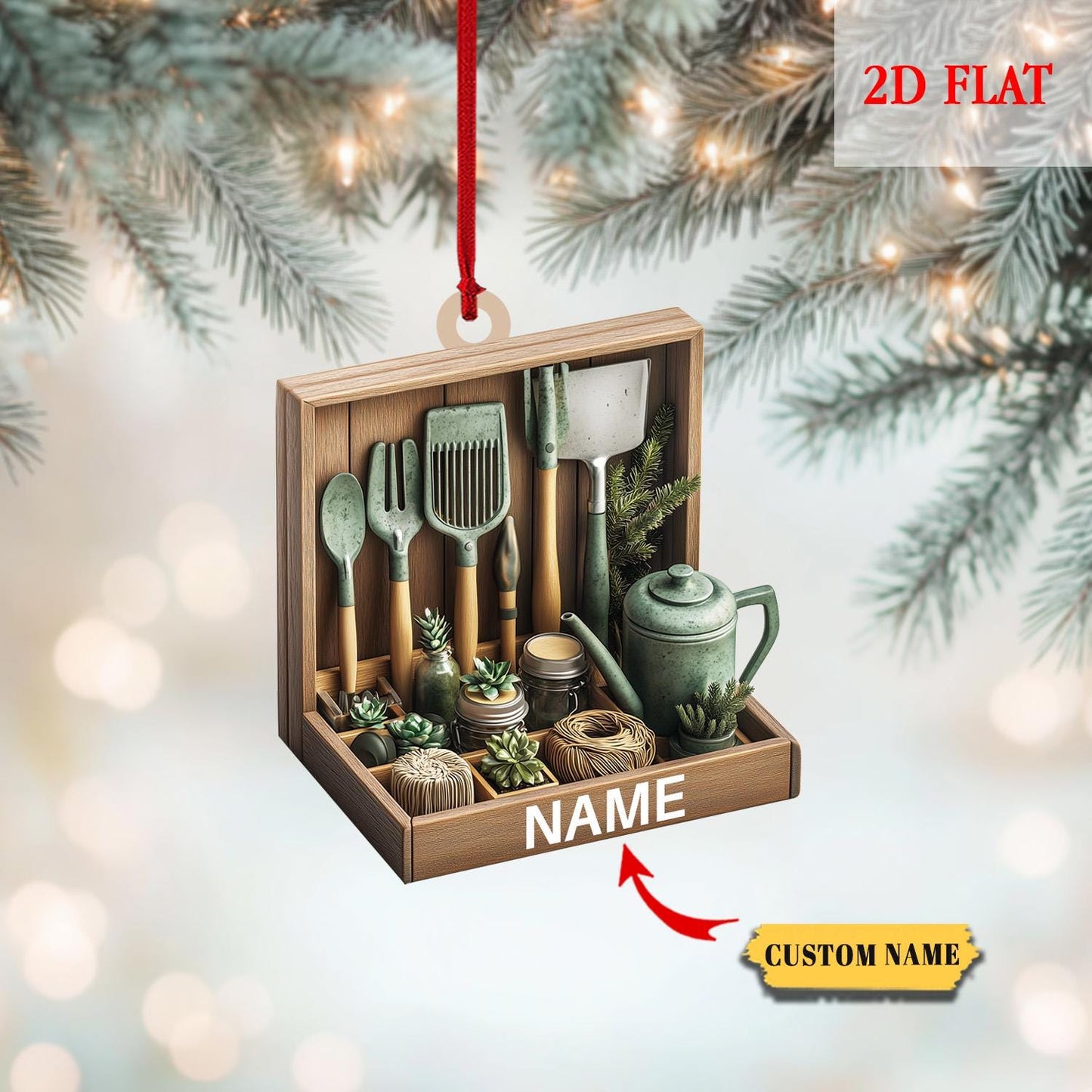 Personalized Chef Tools Christmas 2D Flat Ornament, Gift For wife, Chef Knife Set Kitchen Decor Christmas Gift, Kitchen Tools ornament