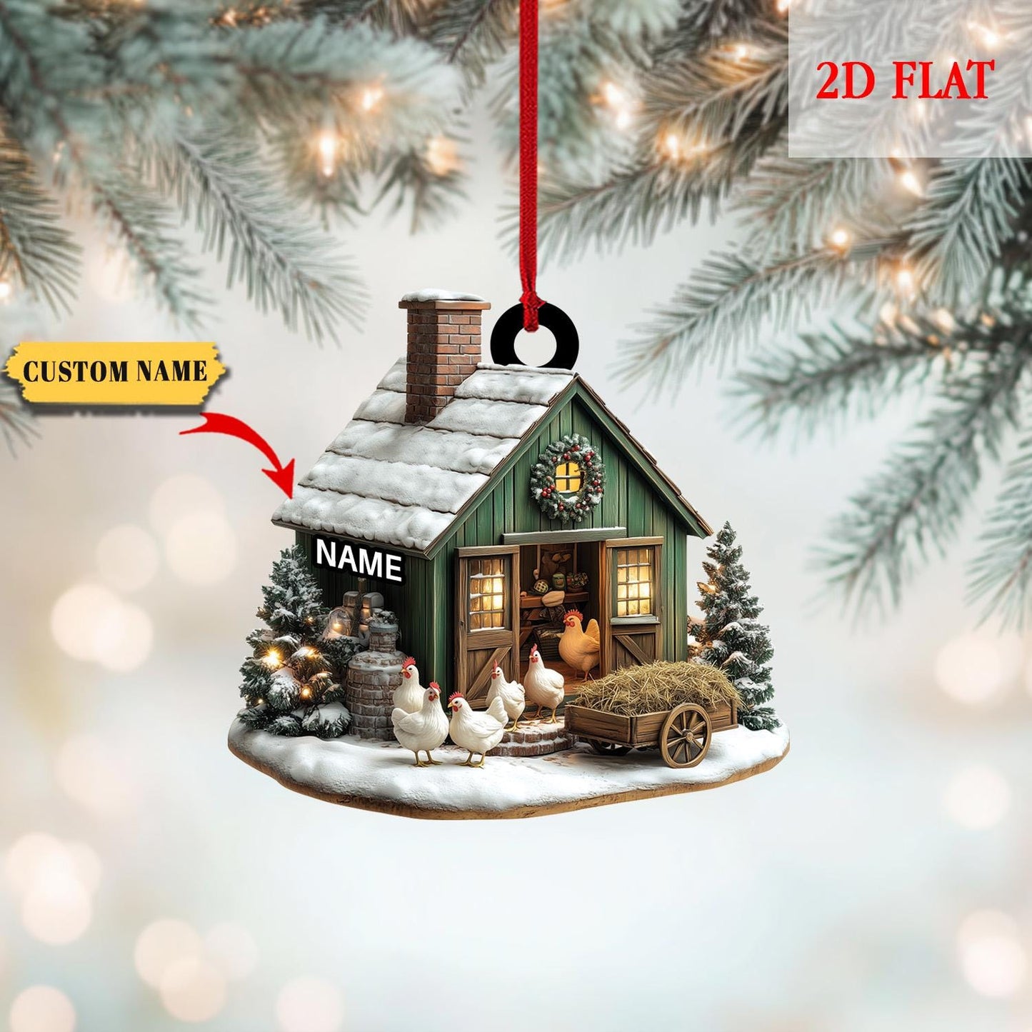 Personalized Christmas Chicken Farm Ornament, Chicken Farm Ornament, Chicken House Christmas Ornament Gifts for Farmers, Farm Lover Gift