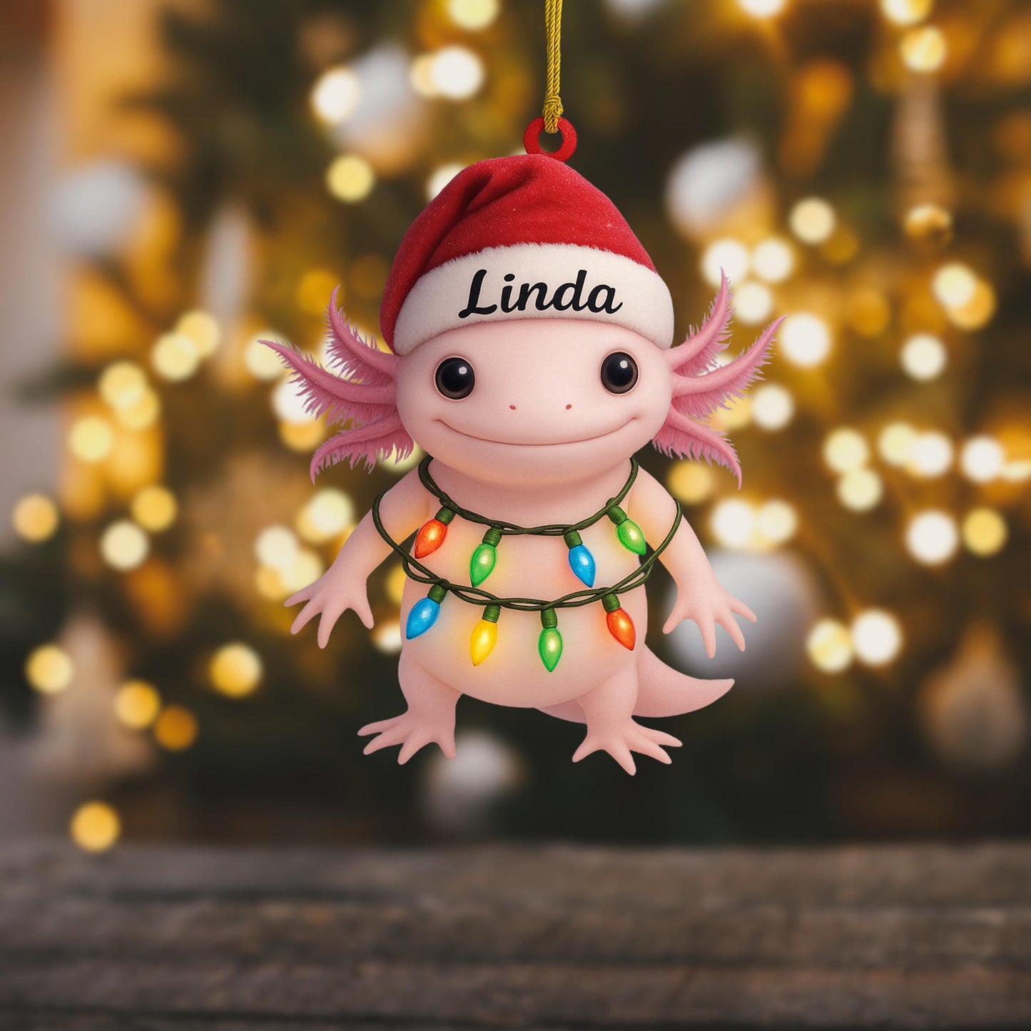 Personalized Axolotl Salamander With Santa Hat Christmas Ornament: Custom Axolotl Lover Gift