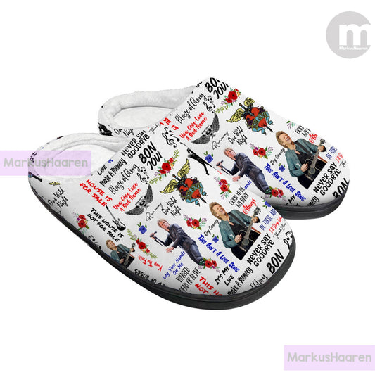 Personalized Name Bon Jovi Music 3D All Over Print Slipper, Custom Rubber Slipper, Winter Slipper, Cotton Slipper, Christmas Slippers