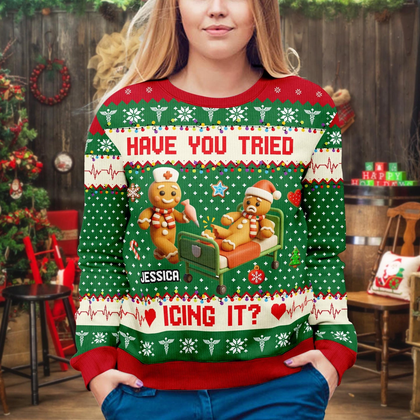Funny Nurse Christmas Sweater – Gingerbread Ugly Christmas Sweater – Have You Tried Icing It Sweatshirt, Personalized Holiday Gift for Nurse