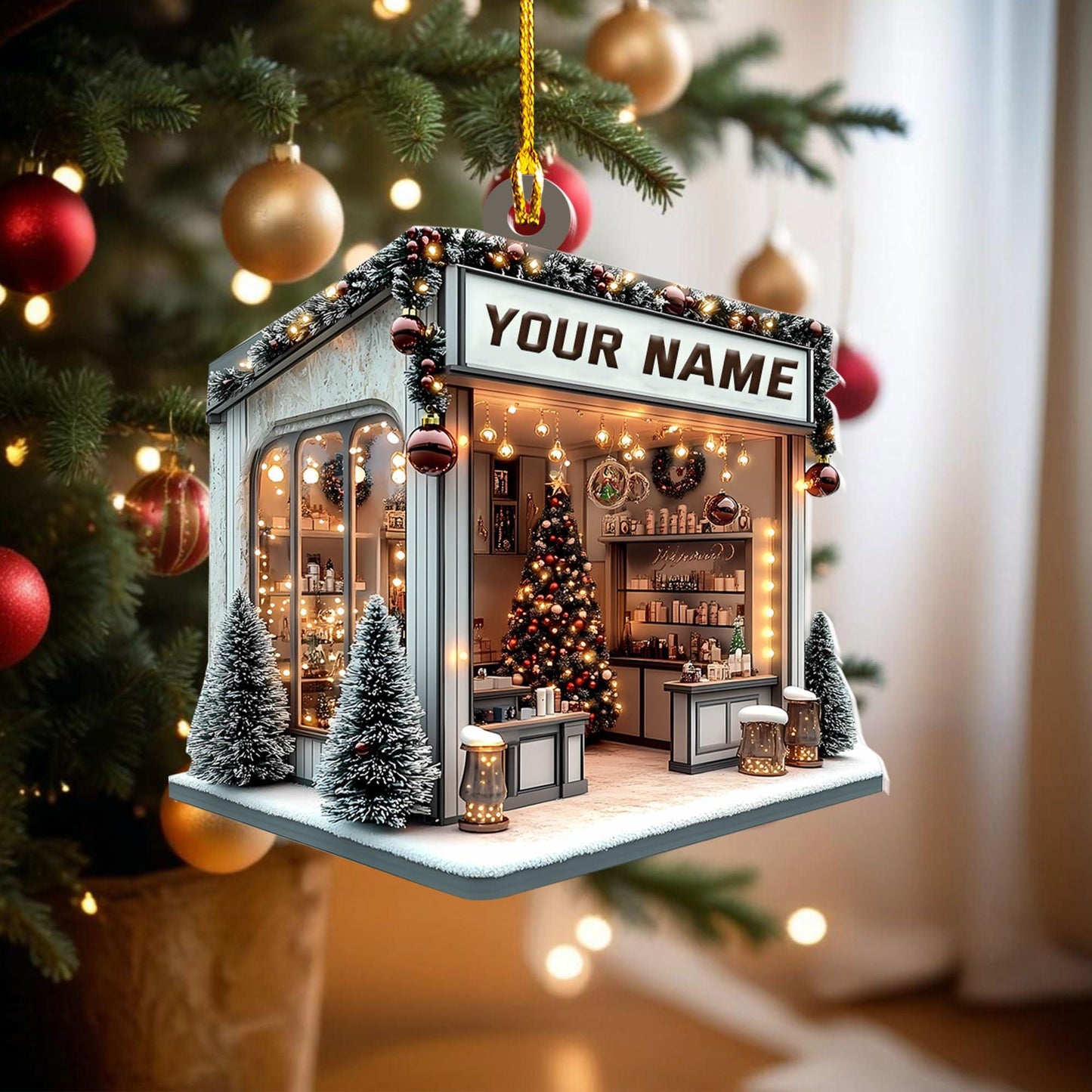 Custom Name Coffee Shop Christmas Ornament, Personalized Cozy Coffee Lover Gift, Miniature Cafe Decor, Unique Barista Holiday Keepsake 2025
