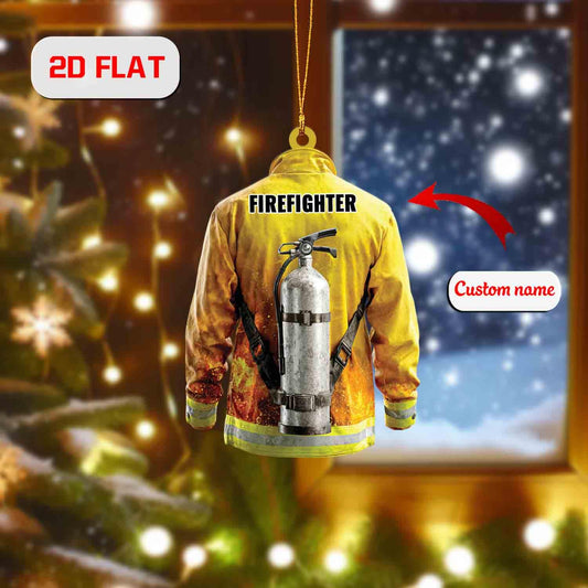 Custom 2D Flat Firefighter Ornament, Personalized Acrylic Christmas Ornament with Name, Fireman Holiday Gift, First Responder Tree Ornament