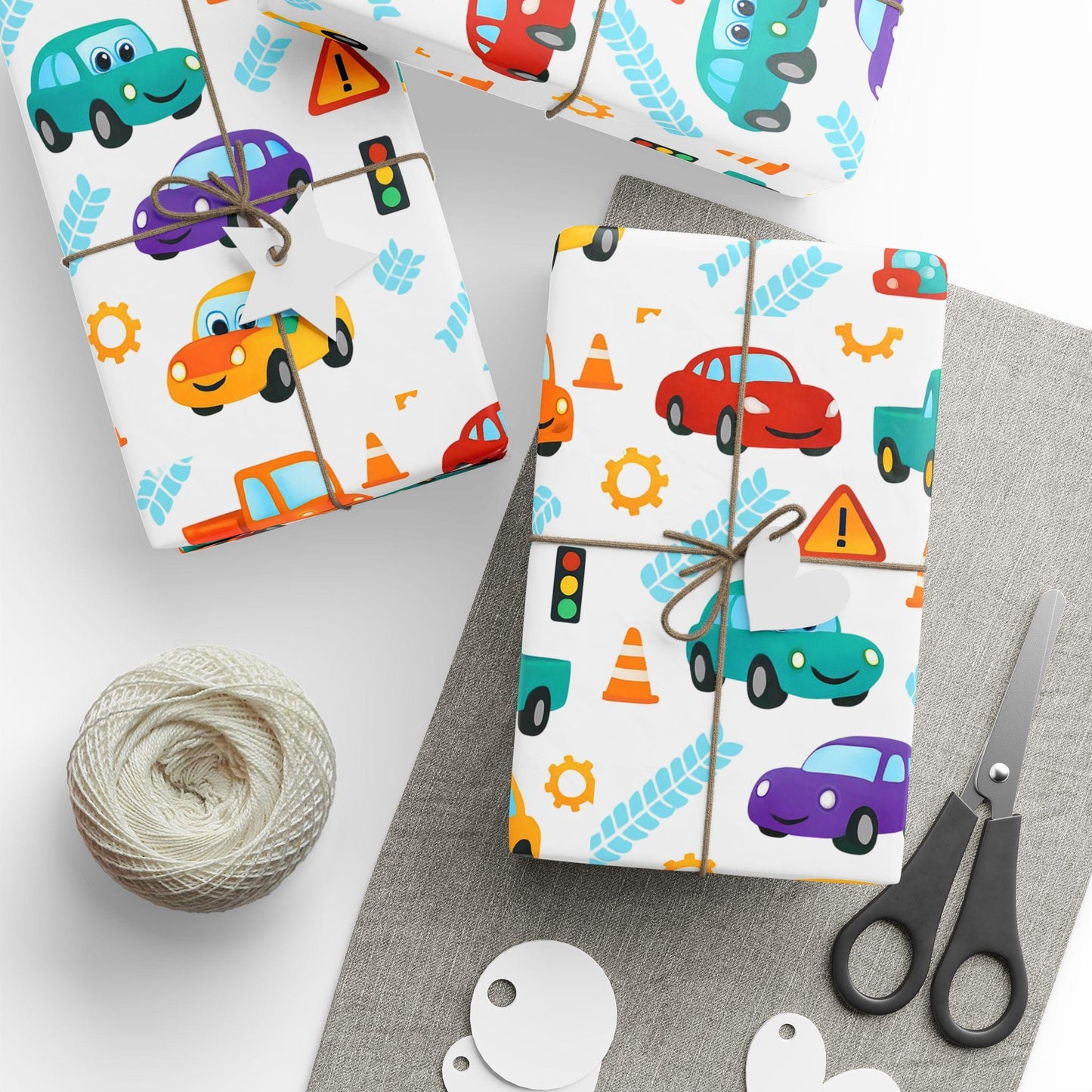 Cartoon Car Wrapping Paper: Fun Auto-Themed Kids Birthday Gift Wrap