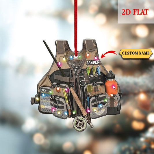 Personalized Fishing Gear Ornament, Gift for Fishing Lovers, Fishing Ornament for Dad, Fisherman Ornament, Bass Fishing Christmas Ornament